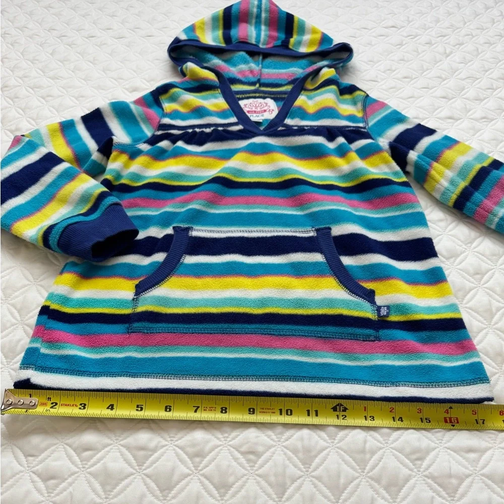 The Children's Place Striped Fleece V-Neck Hoodie Blue White Yellow Pink Sz M
